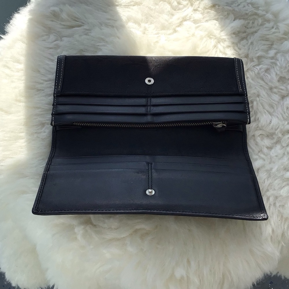 Coach Monogrammed Canvas Coated and Leather Long Wallet Clutch/Organizer Black - Picture 10 of 14